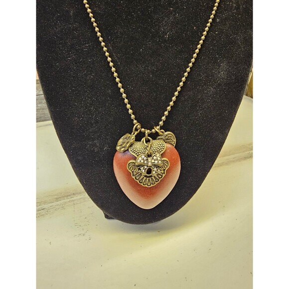 Vintage Victorian Style Burgundy red brown Rustic Heart Cookie Lee Necklace - Picture 3 of 6